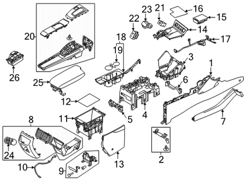 2022 Hyundai Sonata Center Console Bridge-FR Console RR Diagram for 84618-L0000