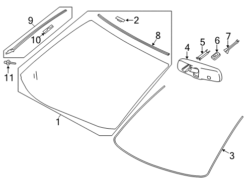 2015 Toyota Highlander Windshield Glass, Reveal Moldings Mirror Inside Diagram for 87810-0W062