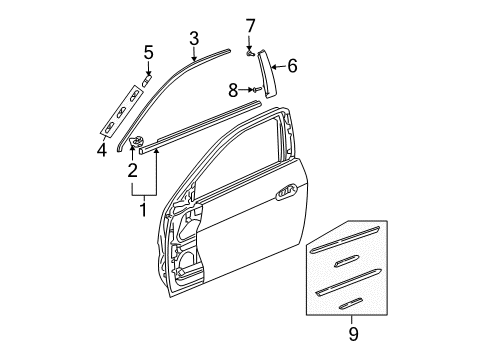 2007 Honda Accord Exterior Trim - Door Molding Assy., R. FR. Door Sash *NH555* (BLACK GLOSS 80) Diagram for 72425-SDN-A02ZA