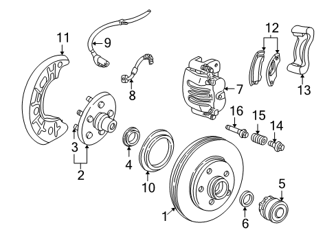 2002 Ford Ranger Brake Components Wheel Bolt Diagram for XL2Z-1107-AA