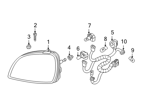 2005 Cadillac DeVille Headlamps Capsule/Headlamp/Fog Lamp Headlamp Diagram for 19245434