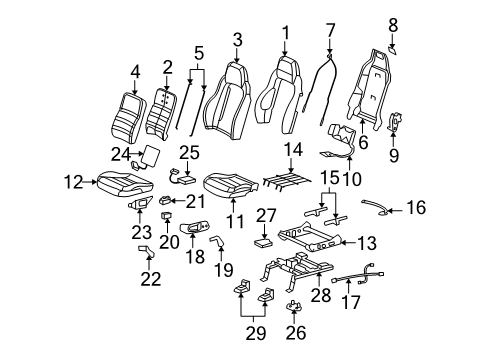 2013 Chevrolet Corvette Driver Seat Components Adjust Knob Mount Bracket Diagram for 88993122