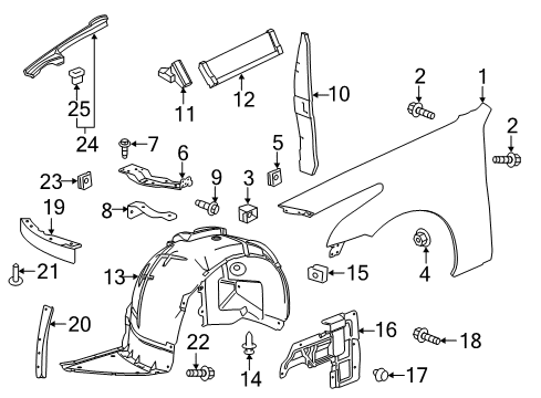 2016 Cadillac CTS Fender & Components Splash Shield Diagram for 23164449