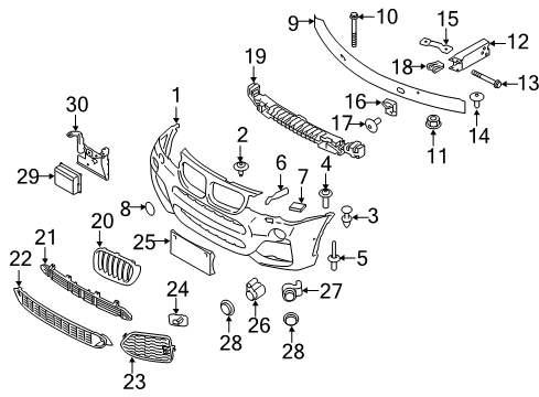 2015 BMW X4 Front Bumper Set, Trim, Spray Nozzle, Primed Diagram for 51118064137