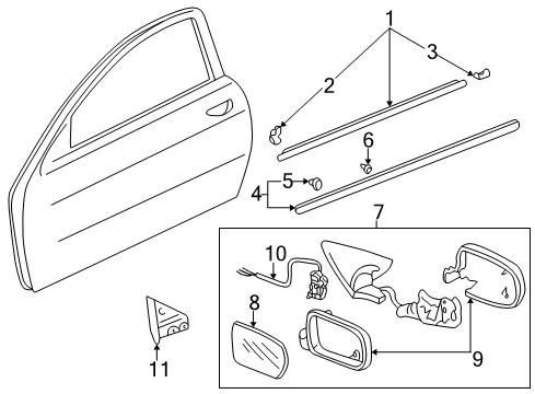 1998 Acura Integra Outside Mirrors, Exterior Trim Molding Assembly, Right Front Door Diagram for 72410-ST7-003