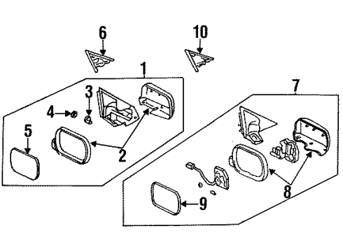 1994 Honda Accord Outside Mirrors Garnish, L. Door Mirror Diagram for 76270-SV2-A10