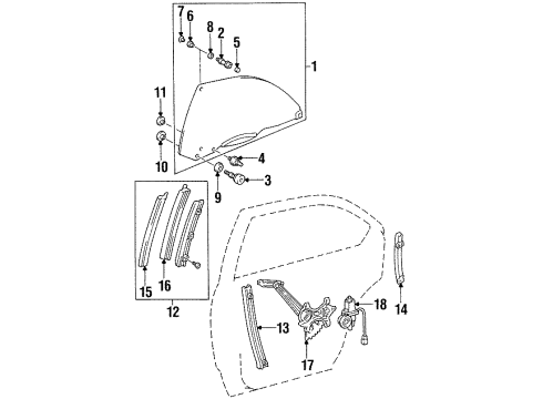 2000 Lexus LS400 Rear Door Guide, Rear Door Window, Front LH Diagram for 67436-50030