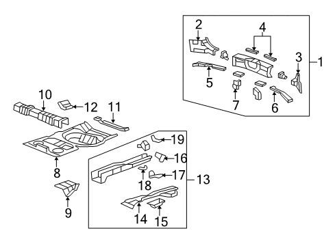 2011 Acura RDX Rear Body Panel, Floor & Rails Stiffener, Left Rear Panel Side Diagram for 66165-STK-A01ZZ