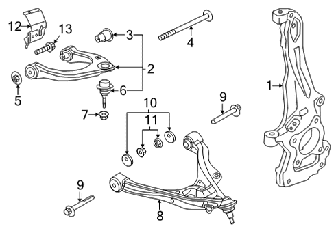 2021 Ford Bronco Front Suspension Components, Lower Control Arm, Upper Control Arm, Stabilizer Bar Lower Control Arm Adjust Bolt Diagram for -W720555-S439