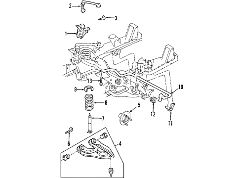 2004 Ford F-150 Front Suspension Components, Lower Control Arm, Upper Control Arm, Stabilizer Bar, Locking Hub Stabilizer Link Diagram for EU2Z-5K483-A