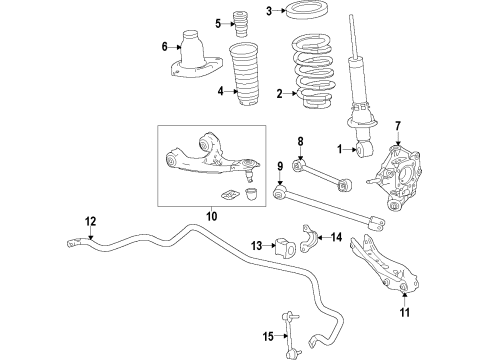 2015 Acura MDX Rear Suspension Components, Lower Control Arm, Upper Control Arm, Stabilizer Bar Bearing Assembly, Rear Diagram for 42200-TZ6-A11