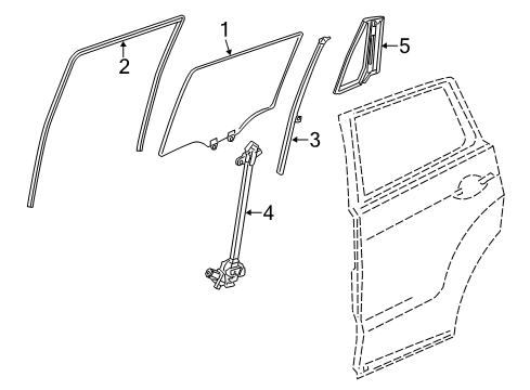 2017 Acura RDX Rear Door Glass Assembly, Right Rear Door Diagram for 73400-TX4-A01