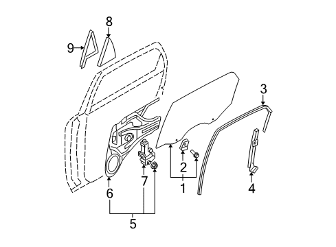 2009 Kia Sportage Rear Door Run Assembly-Rear Door Window Diagram for 835401F000