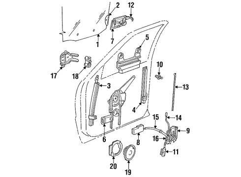 1994 Dodge Spirit Front Door Glass & Hardware Cylinder Lock-Door Dual Snap Cap Diagram for 4723484