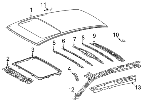 2020 Toyota Highlander Roof & Components Panel Support Diagram for 63119-0E070