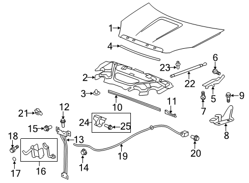 2009 GMC Acadia Hood & Components Lock Support Diagram for 15944559