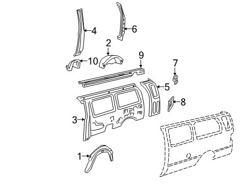 2007 Ford E-150 Inner Structure & Rails - Side Panel Upper Reinforcement Diagram for F2UZ1527947B