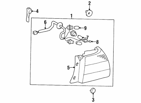 1996 Lexus LS400 Bulbs Lamp Assy, Rear Combination, RH Diagram for 81550-50040