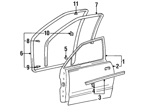 1996 Hyundai Accent Front Door Clip-Door Belt Outside Weatherstrip Mounting Diagram for 83219-22000
