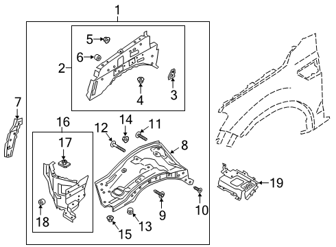 2021 Ford Ranger Structural Components & Rails Battery Tray Diagram for KB3Z-10732-B