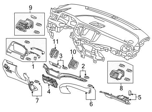 2017 Honda Pilot Cluster & Switches, Instrument Panel Outlet Assy., R. Center *NH900L* (DEEP BLACK) Diagram for 77610-TG7-A01ZA