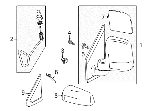 2010 Ford Transit Connect Outside Mirrors Mirror Assembly Diagram for 9T1Z-17683-B