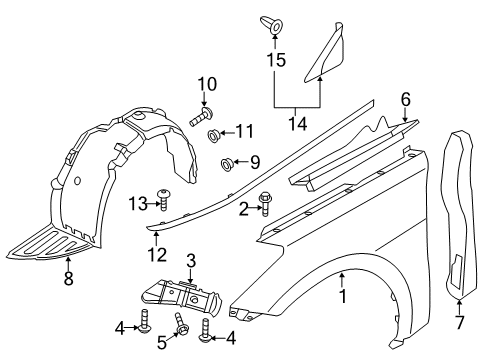 2013 Hyundai Azera Fender & Components, Exterior Trim Front Wheel Guard Assembly, Left Diagram for 86811-3V000