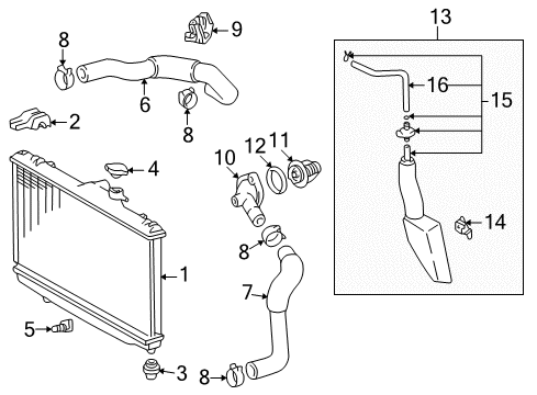 1998 Toyota Corolla Radiator & Components Radiator Assembly Upper Bracket Diagram for 16533-0D010