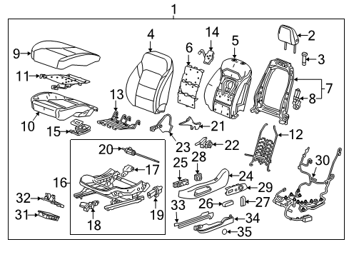 2019 GMC Acadia Driver Seat Components Seat Cushion Pad Diagram for 84572336