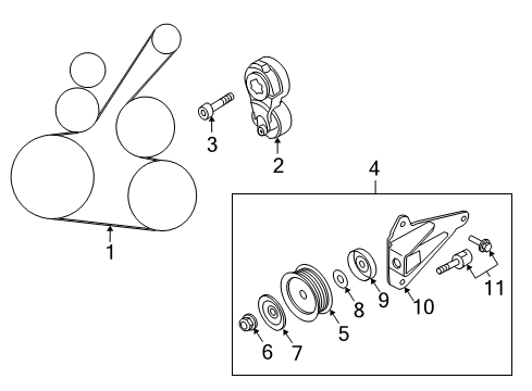 2009 Nissan Cube Belts & Pulleys TENSIONER Assembly Auto Diagram for 11955-JD21A