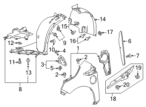 2015 Chevrolet Volt Fender & Components Rear Fender Liner Diagram for 23183350