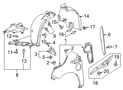 2015 Chevrolet Volt Fender & Components Front Bracket Diagram for 22870062