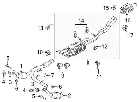 2019 Lincoln Navigator Exhaust Components Muffler & Pipe Diagram for JL7Z-5230-A