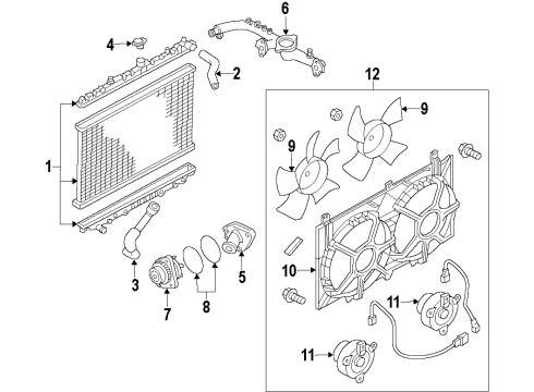 2009 Nissan 370Z Cooling System, Radiator, Water Pump, Cooling Fan Motor & Fan Assy-W/Shroud Diagram for 21481-JK60B