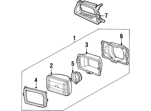 1985 Honda Civic Headlamps Garnish, R. Headlight Diagram for 62410-SB6-000