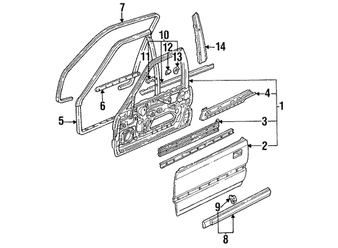 1993 Honda Accord Front Door & Components, Exterior Trim Protector, R. FR. Door Diagram for 75302-SM4-A11