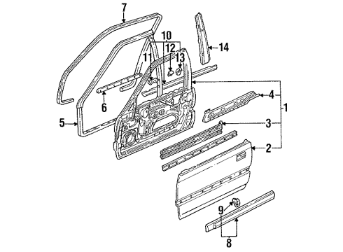 1993 Honda Accord Front Door & Components, Exterior Trim Lock Assembly, Left Front Power Door Diagram for 72150-SM4-C03