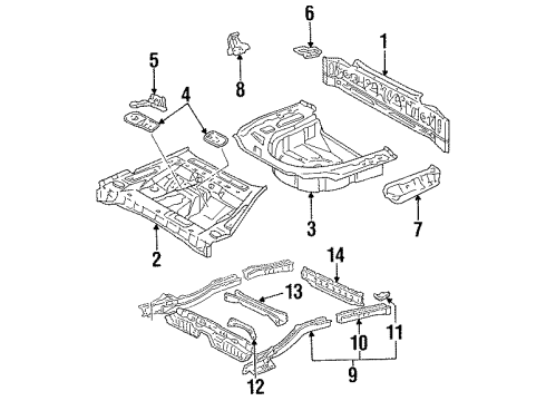 1993 Toyota Camry Rear Body Panel, Floor & Rails Pan, Center Floor Diagram for 58211-33040
