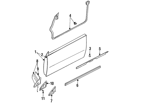 1987 Nissan Pulsar NX Door & Components, Outside Mirrors, Exterior Trim WEATHERSTRIP Front Door RH Diagram for 80834-80M00