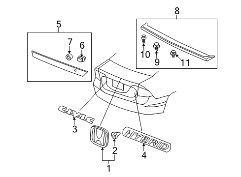 2008 Honda Civic Spoiler, Exterior Trim Clip, Tailgate Spoiler Diagram for 91512-SCC-003