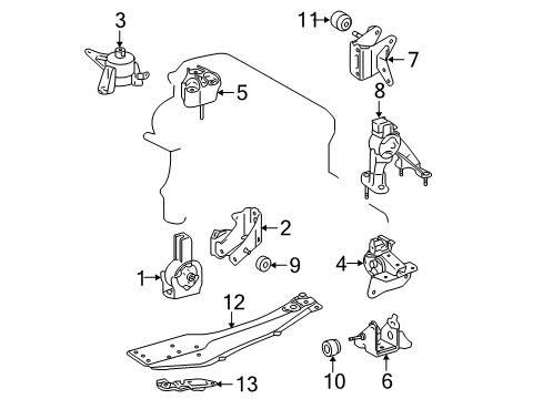 2010 Scion tC Engine & Trans Mounting Center Bracket Diagram for 51204-44010