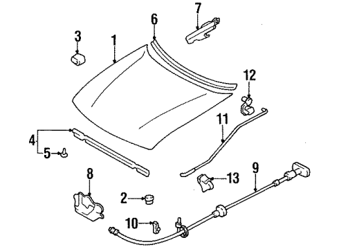 1994 Kia Sephia Hood & Components Bonnet Lock Assembly Diagram for 0K20A56620B