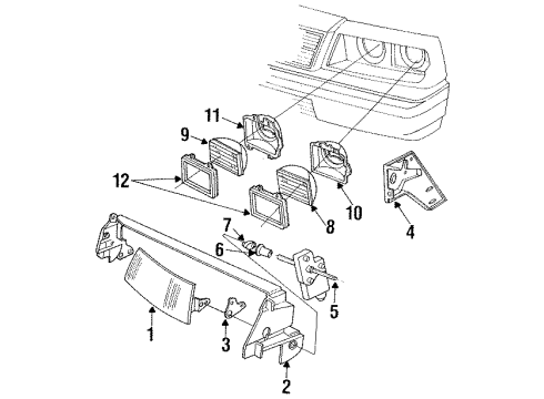1992 Chrysler LeBaron Headlamps RETAINER-HEADLAMP Bulb Diagram for 55077046AA