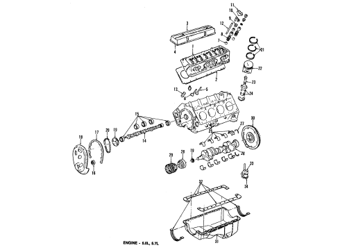 1984 Chevrolet G20 Engine Parts, Mounts, Cylinder Head & Valves, Camshaft & Timing, Oil Pan, Oil Pump, Crankshaft & Bearings, Pistons, Rings & Bearings Cover, Engine Front W/Pointer Diagram for 14019894