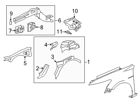 2013 Honda Crosstour Structural Components & Rails Frame, R. FR. Side Diagram for 60810-TP6-A00ZZ