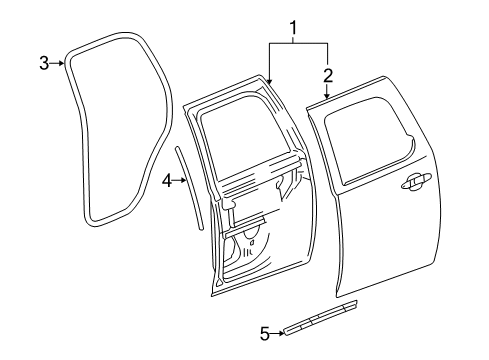 2008 Chevrolet Suburban 2500 Rear Door Weatherstrip-Rear Side Door Lower Auxiliary Diagram for 20835972