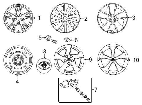 2011 Toyota Prius Wheels, Covers & Trim Wheel, Alloy Diagram for 42611-47141