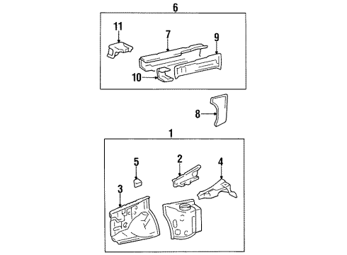 1997 Toyota Tercel Structural Components & Rails Apron Assembly Diagram for 53702-16121
