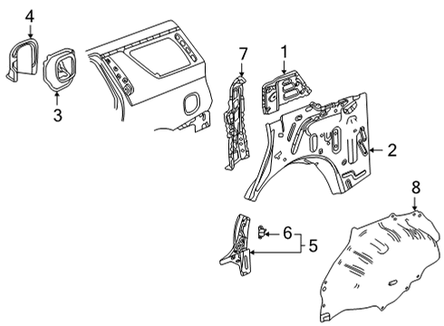 2021 Cadillac Escalade Inner Components - Quarter Panel Inner Wheelhouse Diagram for 84847719