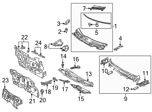 2010 Toyota Prius Cowl Side Cover Diagram for 55084-47020